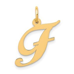14k Yellow Gold, Ella Collection Medium Fancy Script Initial F Pendant